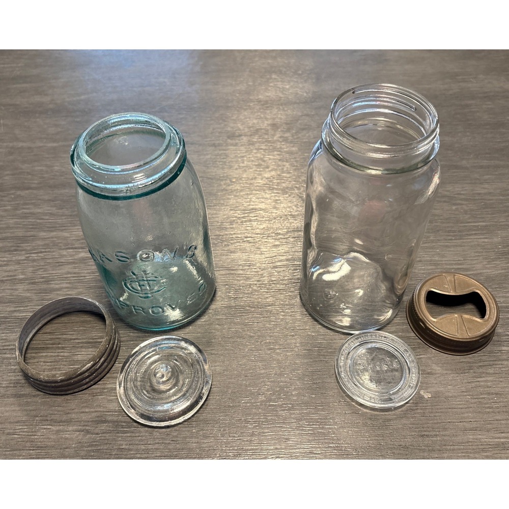 TAPERED MASON'S CFJ & Co. IMPROVED PINT FRUIT JAR W Band & CFJ INSERT +Jar & Lid